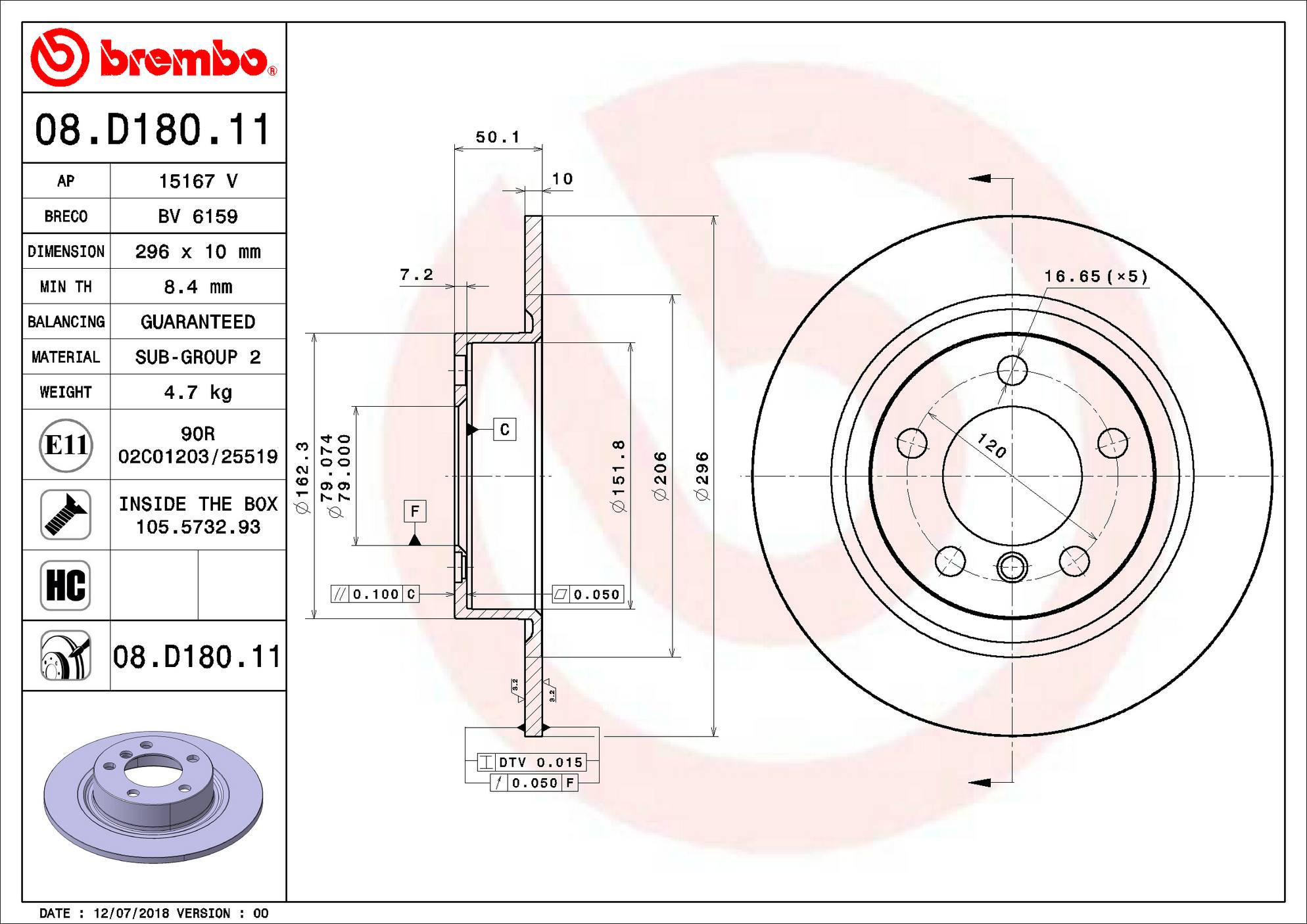 Mini Brembo Disc Brake Rotor - Rear (296mm) 34219811540